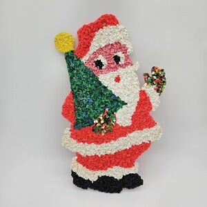 Vintage Melted Plastic Popcorn Santa, Christmas Window Decoration 18.5" Tall